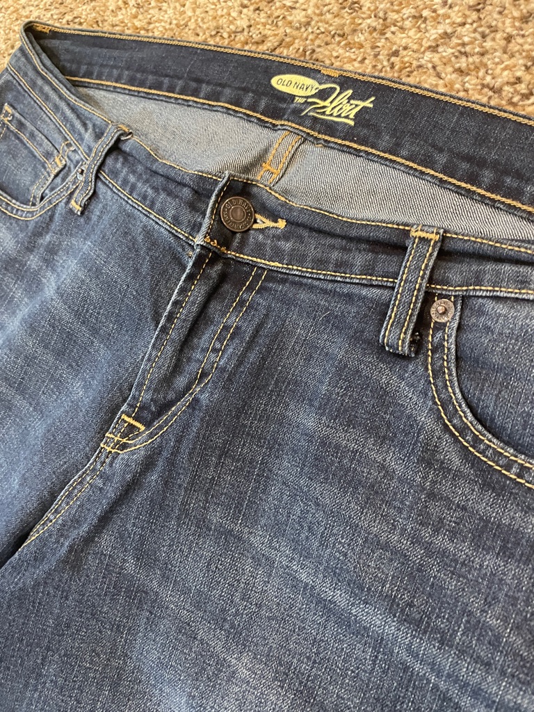 Old Navy Women's Dark Indigo Slim Jeans With Yellow Contrast Stitching